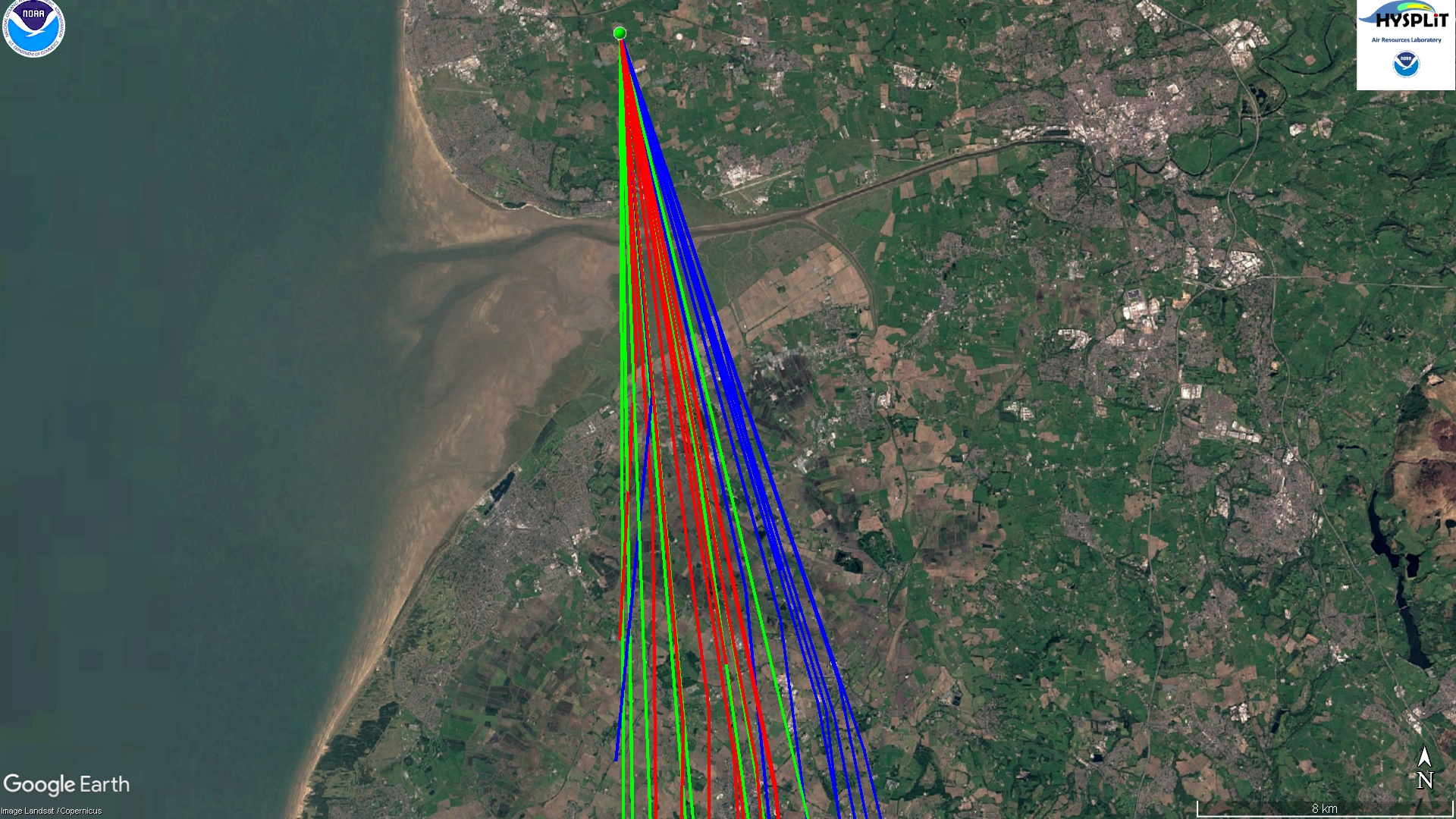 Daily air-parcel trajectory ensemble, Preston New Road, October 2018
